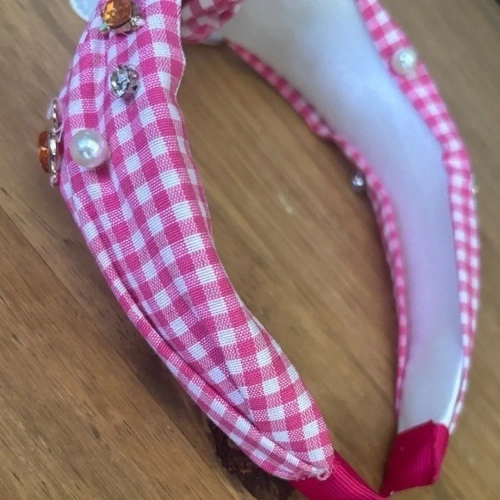 Girls OS Easter Summer Kids Headband Set Pink & Cream Bunny Beaded NEW